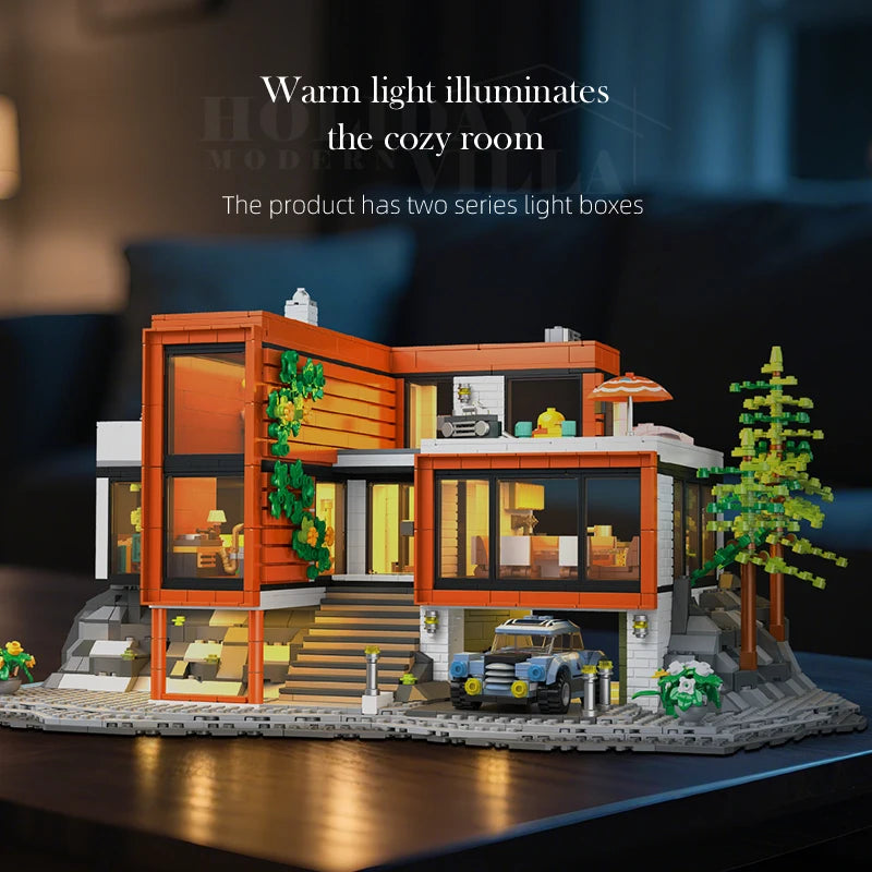 3060PCS Holiday Villa with Lights Building Blocks Set, DIY Large Construction Toy Ornament, Educational Toy, Kids Birthday Gift
