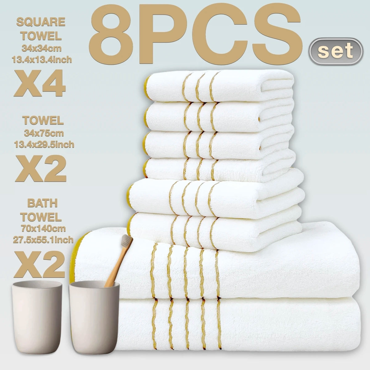 8-Piece Premium Bath Towel Set - Hotel Collection with Plush, Absorbent & Fast-Drying Towels, Bathroom Essentials for Luxury Hom