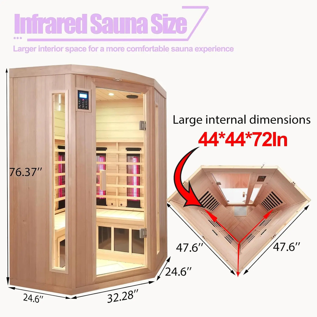 Ceramic Infrared Sauna 2-3 Person Home Hemlock Wood, Custom