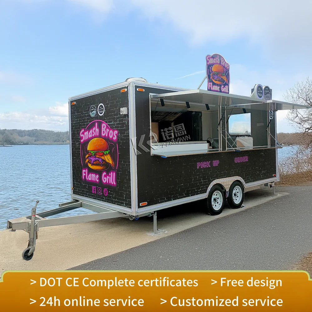 Food Trucks Mobile Kitchen Fully Equipped Customized Mobile Catering Juice Beer Bar Concession Food Trailer