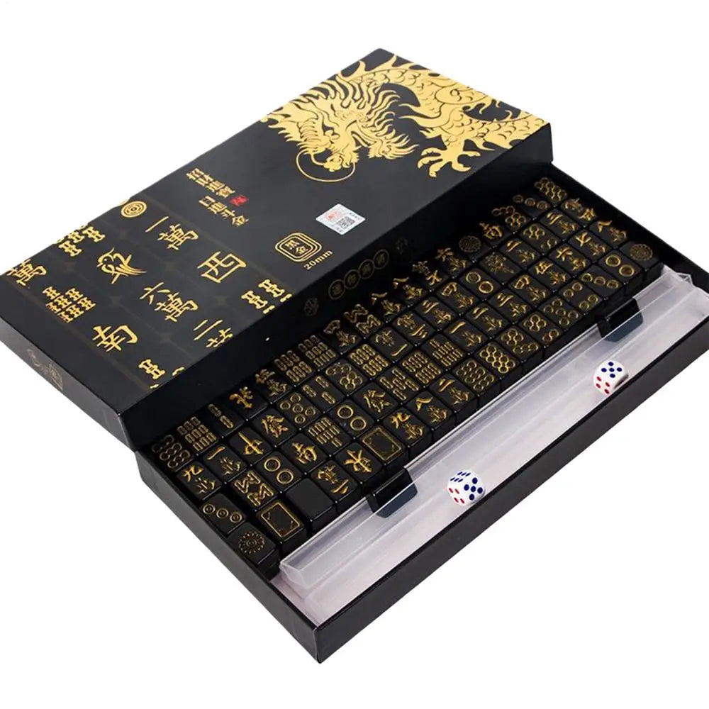 144 Piece Portable Mahjong Set Complete with 2 Dices & 4 Racks, Classic Tile Game for Home Travel Party Night Holiday Gift