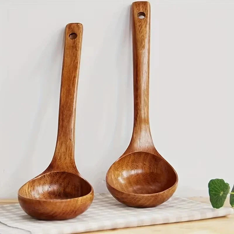 1pc Non-Stick Wooden Cooking Spoon,Daily Solid Anti-scalding Soup Ladle For Kitchen