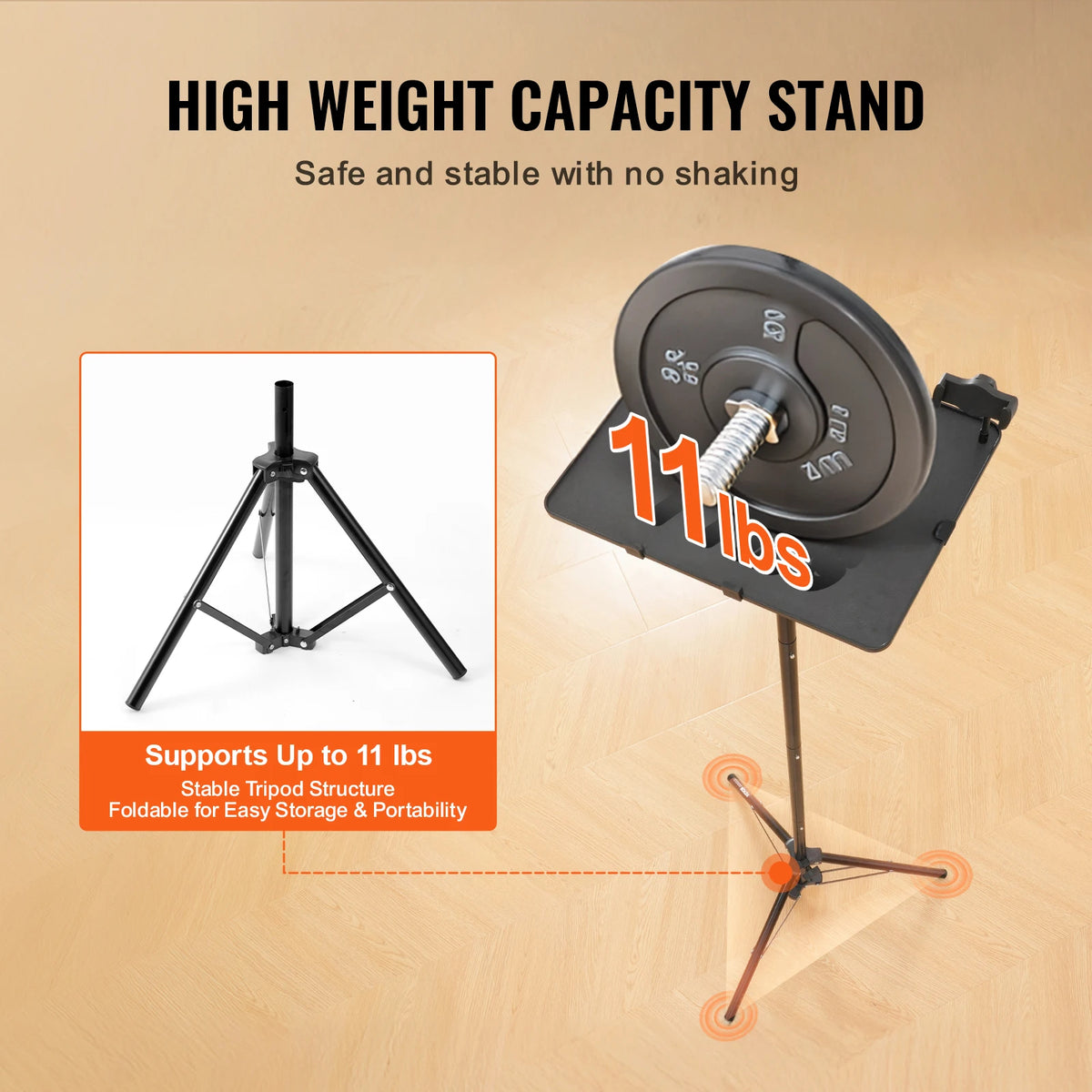 SucceBuy Portable Projector Tripod Stand Adjustable Height w/ Tray & Gooseneck Phone Holder for Outdoor Movies Home Office Stage