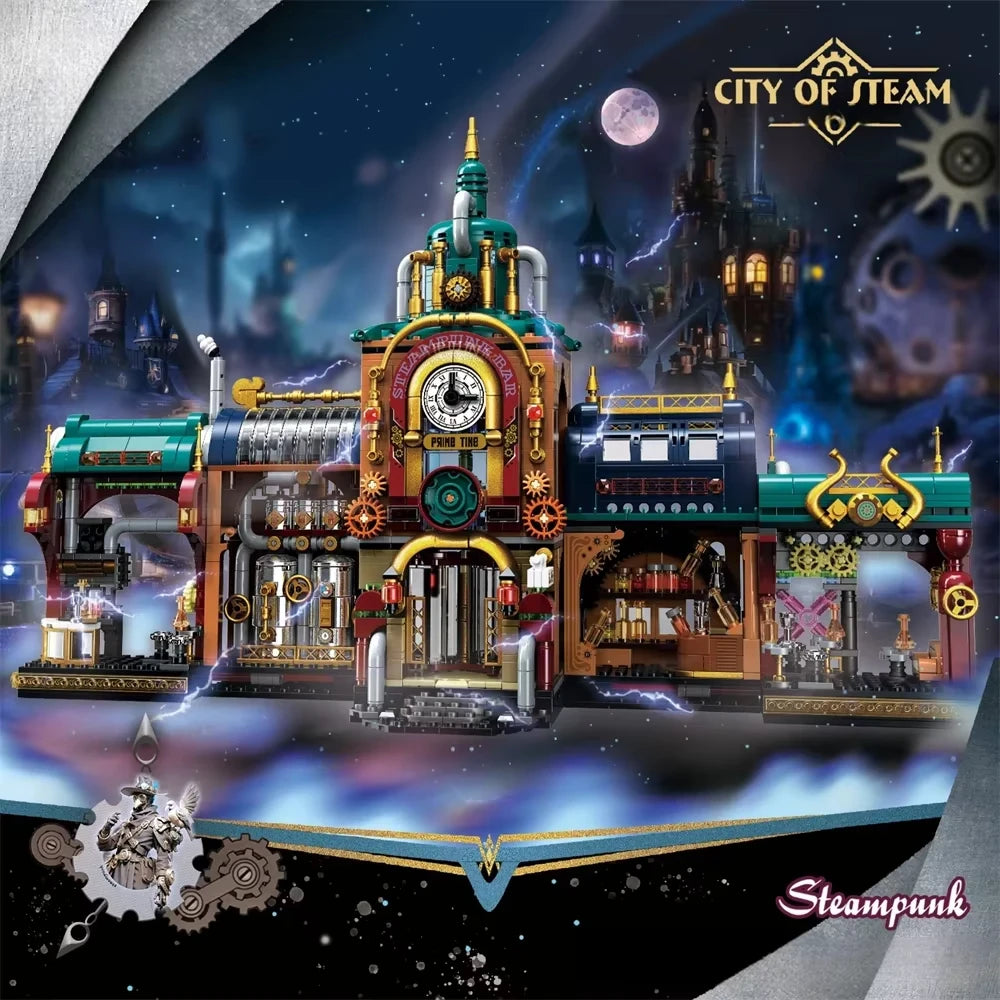 1557pcs Creative Street View Steam Punk Architectures Building Bricks Steampunk Bar Mini Block Model Toys Collection For Gifts