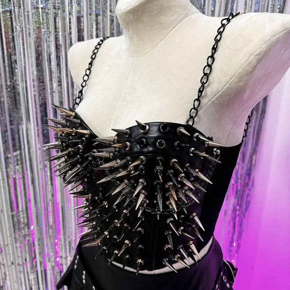 Goth Top Y2K Clothes Women's Tanks Emo Clothing Gothic Boho Tops with Spikes Punk Rock Teens Rave Festival Spiked Bra Grunge