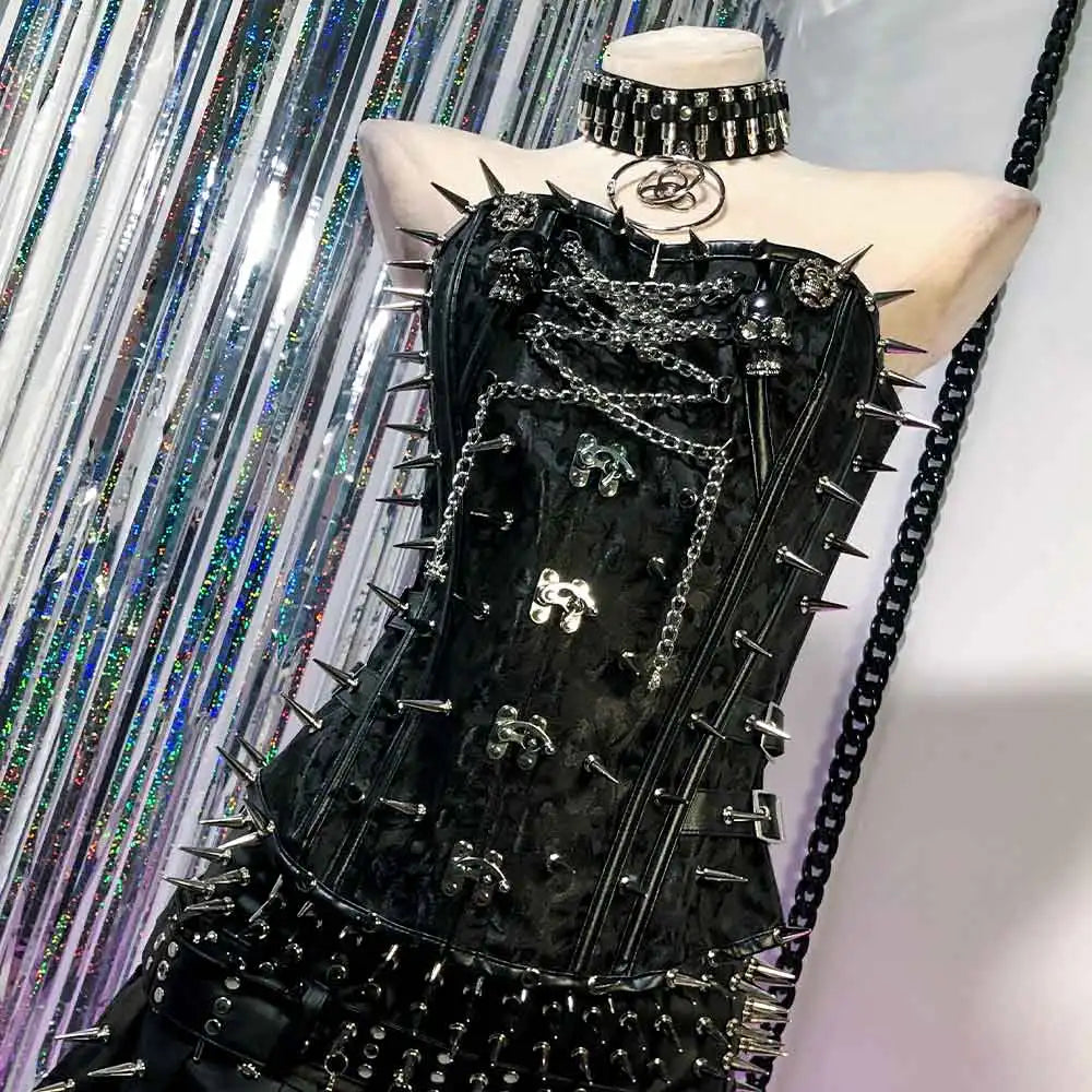 Women's Y2K Emo Gothic Spiked Corset Top Punk Cybergoth Grunge Festival Tank Top with Spikes Rave Clothing for Teens And Plus Si