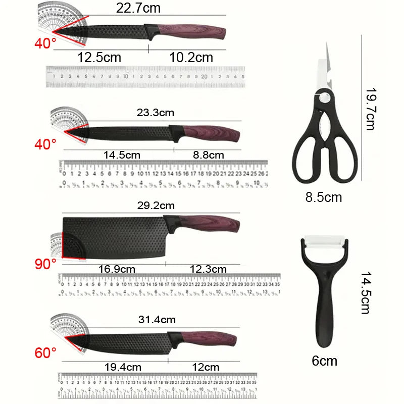 Professional 6-piece kitchen knife set hammer-textured sharp cutting blade meat and salmon slicing knife, kitchen cooking knives