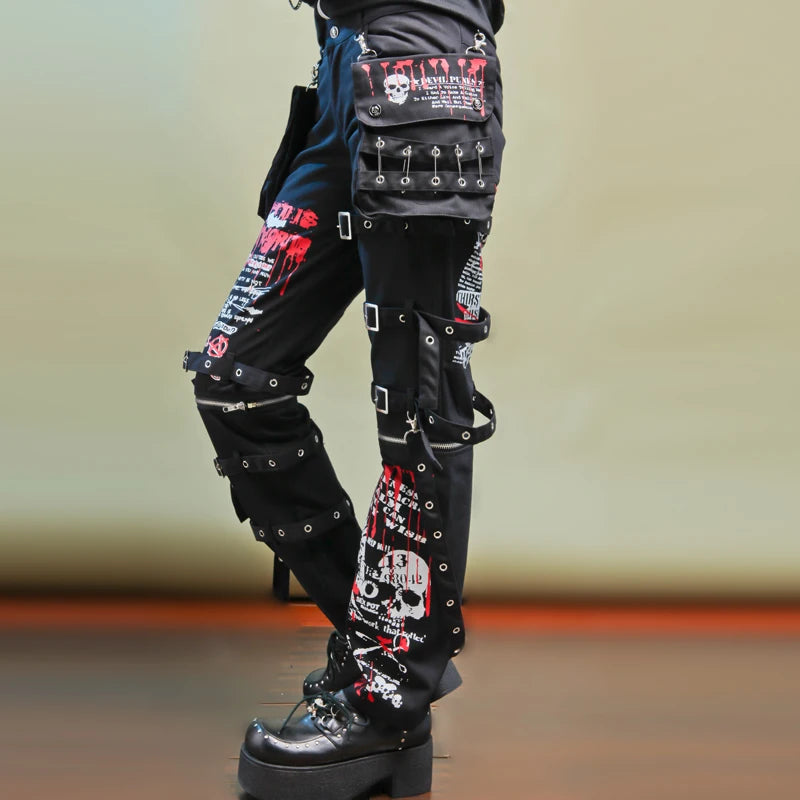 Y2k Jeans Pants Men Men's Jeans Punk Retro Skull Pattern Skeleton Gothic kill Matt Rock Printing Graffiti Straight Pants Neutral