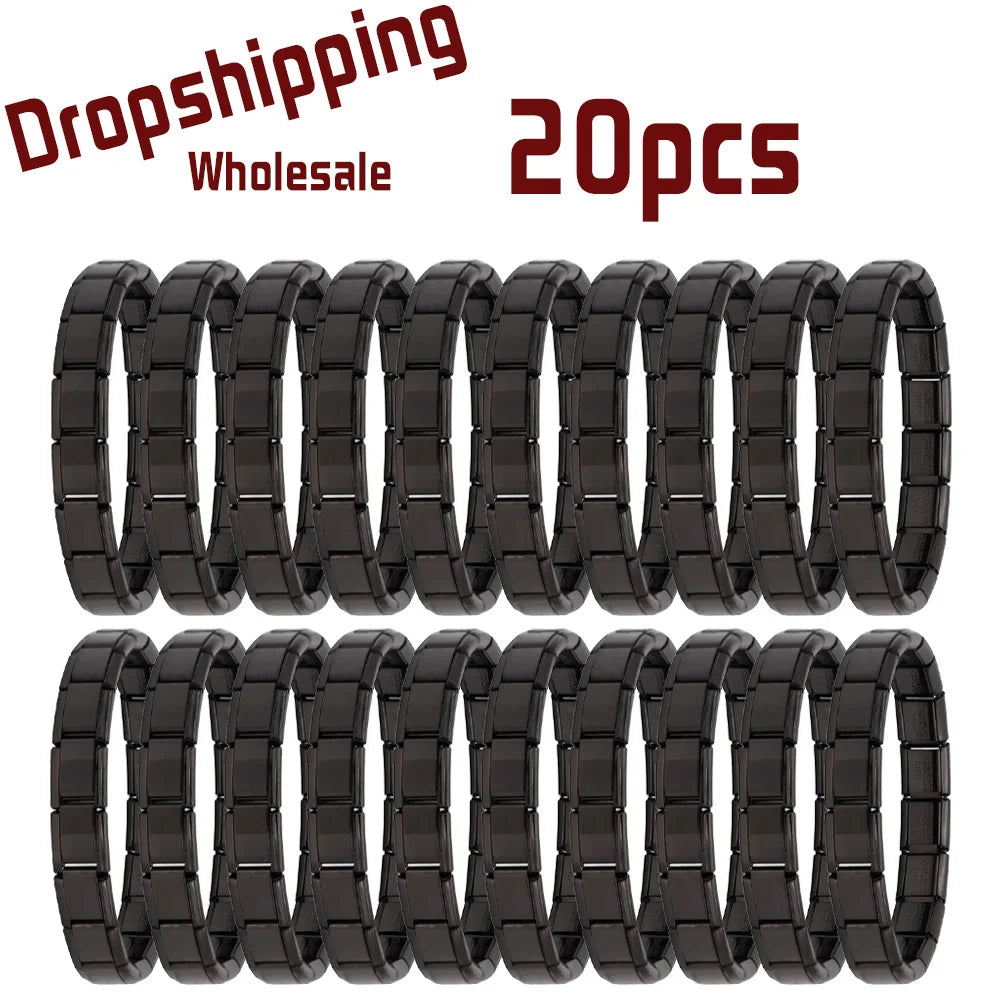Wholesale 20pcs 9mm Italian Charm Bracelet Base Stainless Steel Shiny Plain Blank Composable Modular Starter Links Bulk Lot Pac
