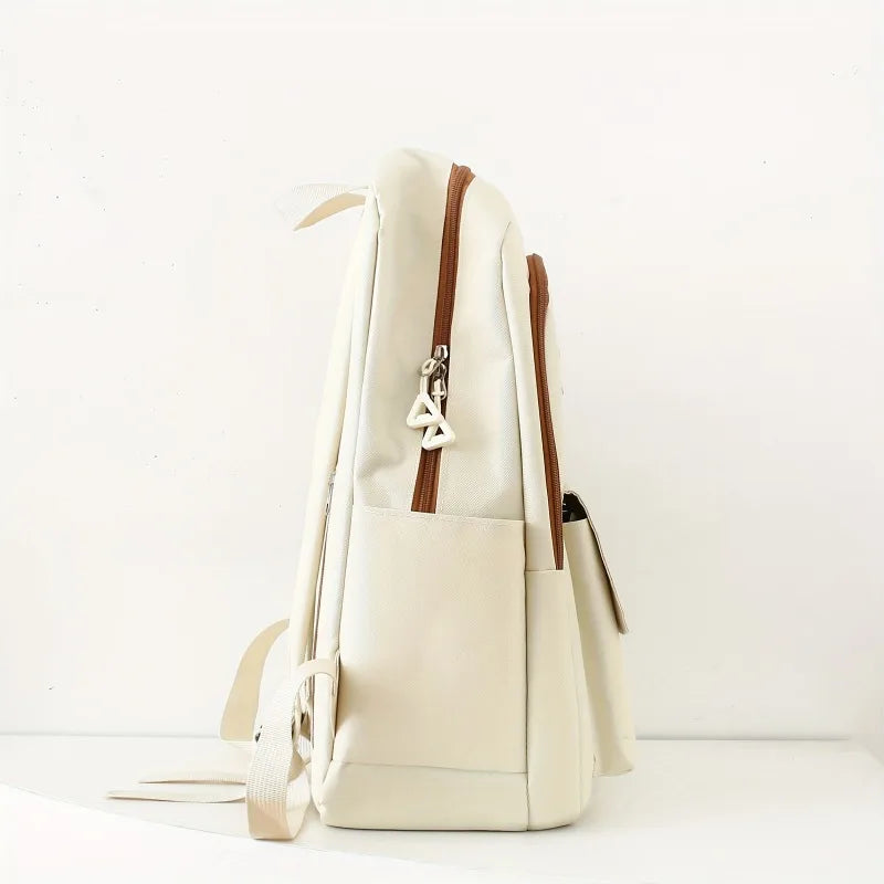 Simple Versatile Solid Color Women's Student Backpack Large Capacity Casual Canvas 5pcs Set Backpacks