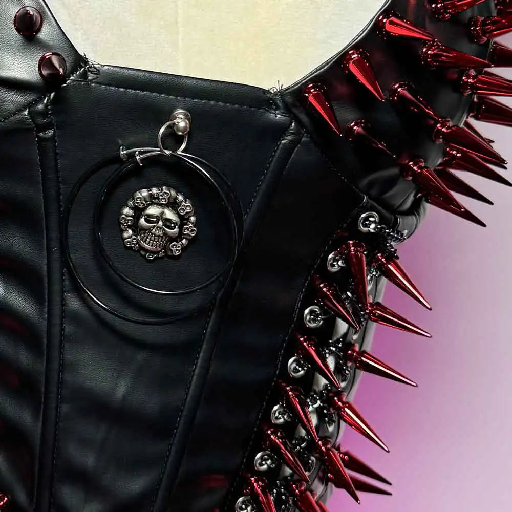 Eco 90s E-Girls Emo Teen Goth DIY Harajuku Y2K Vegan Leather TOPS Punk Rock Red Studded Hand Made Grunge Gothic Kawaii