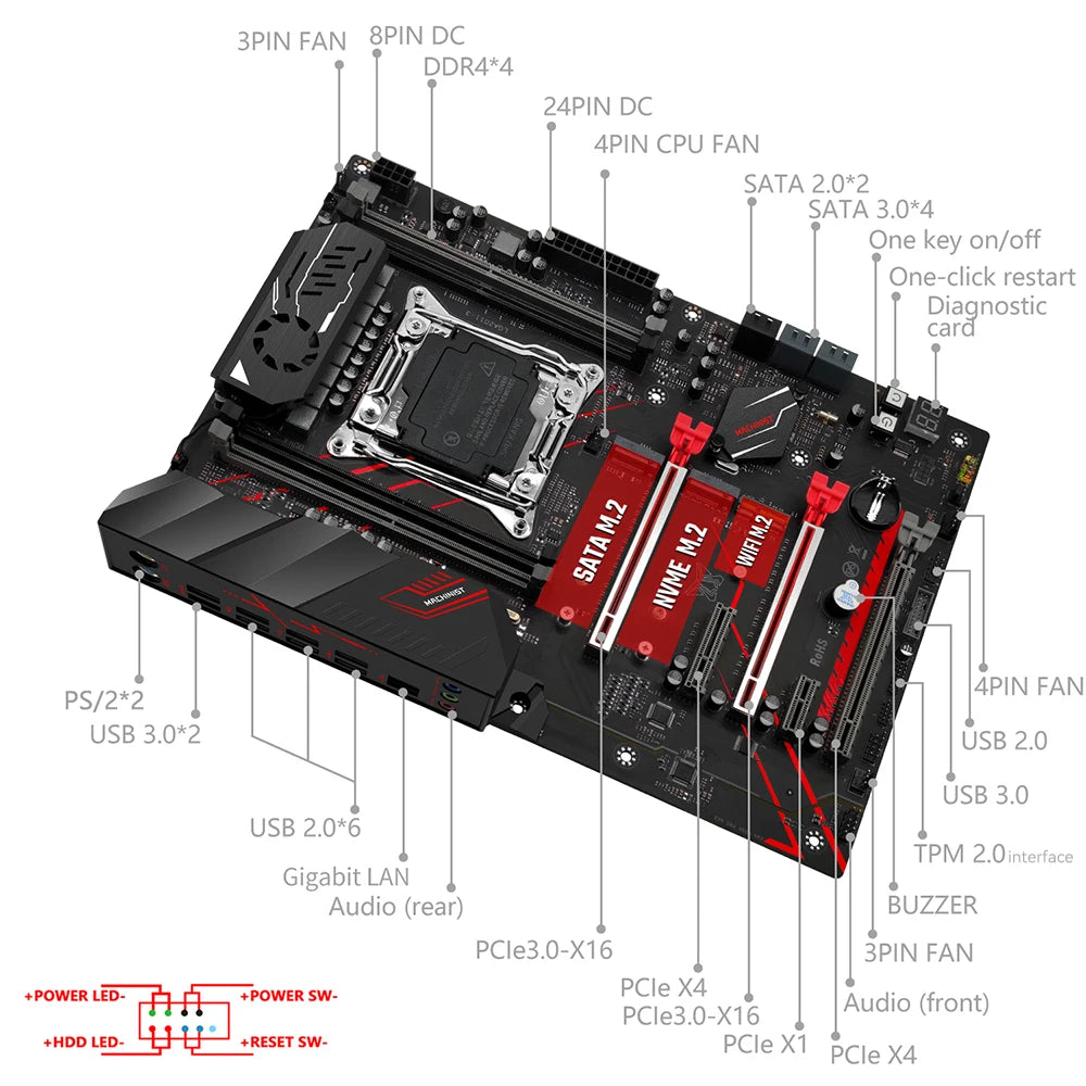 MACHINIST X99 MR9A PRO MAX Motherboard Support TPM2.0 LGA 2011-3 Intel Xeon E5 V3&V4 CPU DDR4 RAM Memory NVME/SATA USB3.0 ATX