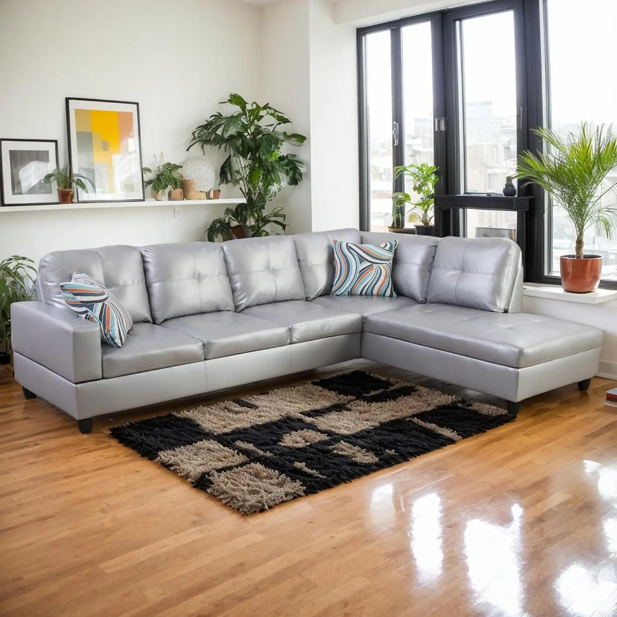 L-Shaped Combination Sofa Set, Luxurious Synthetic Leather Living Room Sofa, Suitable for Living Rooms, Bedrooms,, Customized