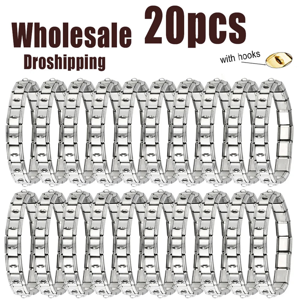 20pcs Wholesale Charms Italian Stainless Steel 9mm Colorful Style Elastic Bracelet Woman Men DIY Making Gift Bulk Dropshipping
