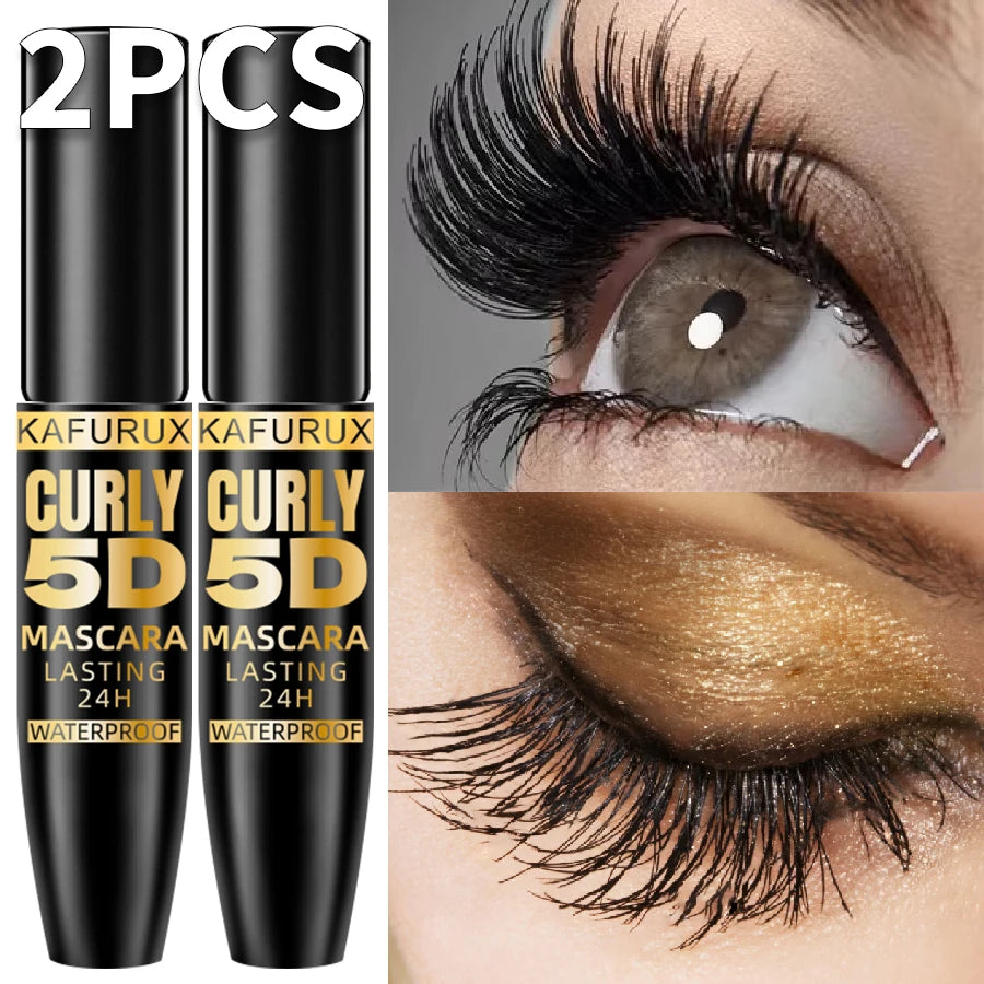 2pcs 5D Black Long Lasting Mascara Lengthens Eyelashes Extension Waterproof Thick Silk Fiber Mascara Female Eye Cosmetics Tools for Gifts Korean Makeup Eye Beauty Eye Cosmetic for Women Gifts