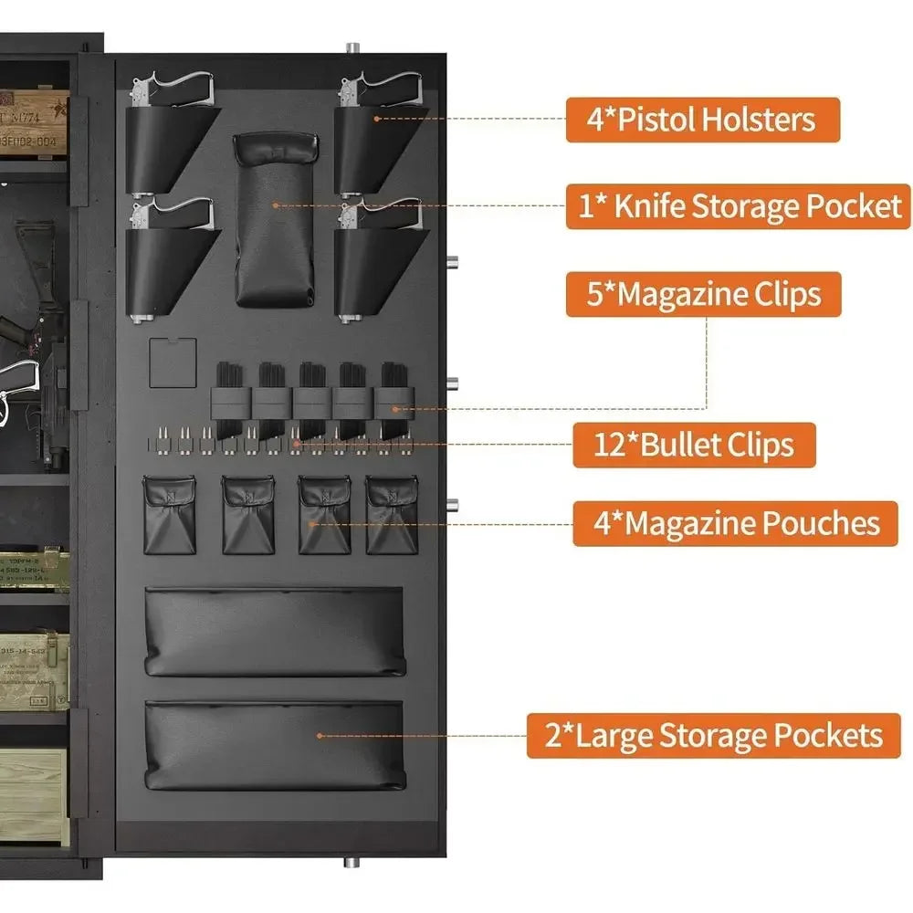 30-40 Capacity Gun Safe with Removable Shelves, Silent Operation, LED Lighting, and Key Lock