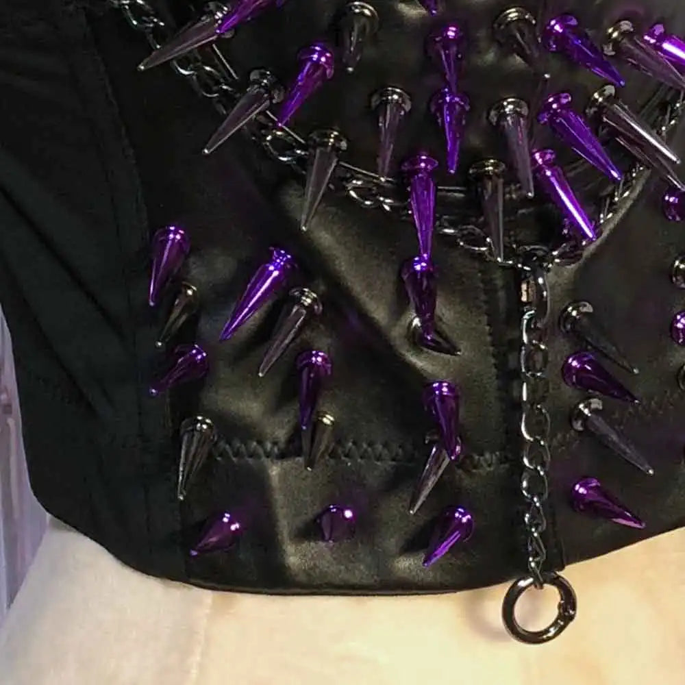Emo Teen Kawaii Grunge Club Wear Gothic Y2K Vegan Leather TOPS Goth DIY Harajuku Punk Rock Purple Studded E-Girls Eco 90s Fairy