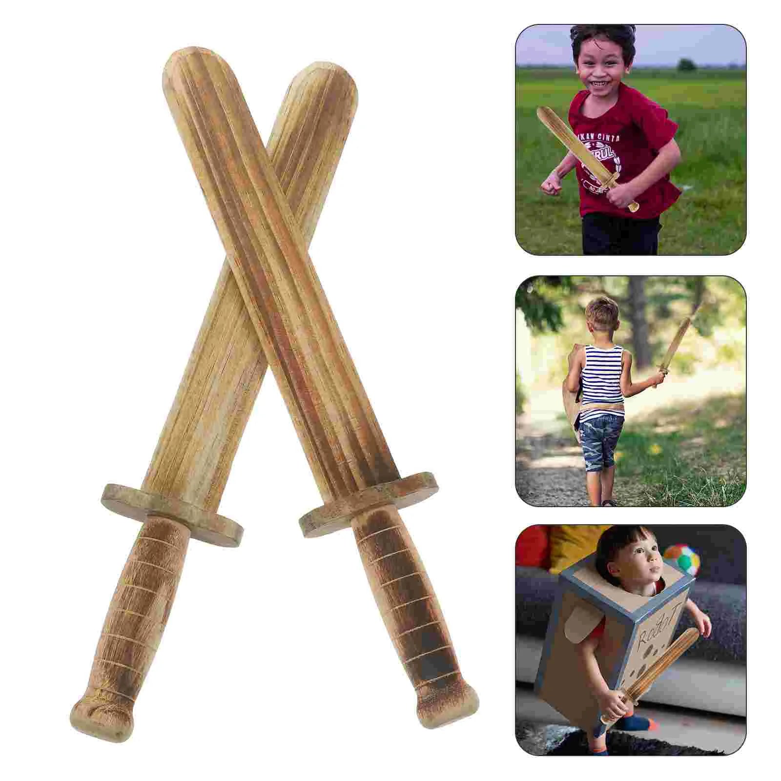 2Pcs Wooden Swords for Kids Safe Toy Swords Boys 5 8 Years Portable Small Pine Fighting Decor
