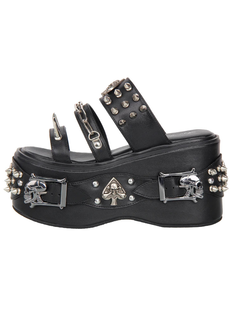 2026 New Product Lolita Heavy Industry Rivet Decorative High Heels Sweet Retro Lolita Gothic Style Sponge Slippers
