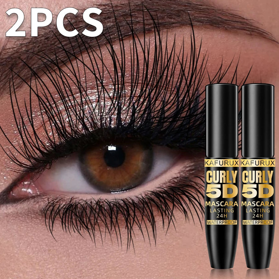2pcs 5D Black Long Lasting Mascara Lengthens Eyelashes Extension Waterproof Thick Silk Fiber Mascara Female Eye Cosmetics Tools for Gifts Korean Makeup Eye Beauty Eye Cosmetic for Women Gifts