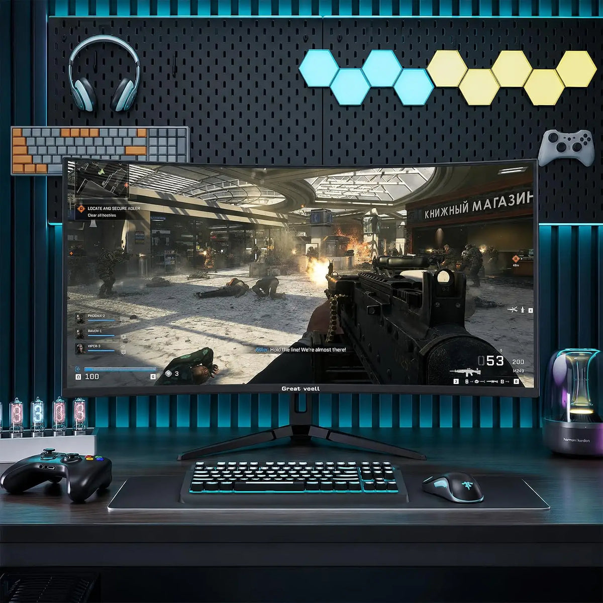 Great Voell 27-inch 240Hz Curved Gaming Monitor, 2K QHD, 1ms MPRT G-Sync, 1440p HDR VA Panel, 98% SRGB, HDMI 2.0 and DP 1.4, Tilt Adjustable, VESA Compatible, Black