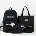 Simple Versatile Solid Color Women's Student Backpack Large Capacity Casual Canvas 5pcs Set Backpacks