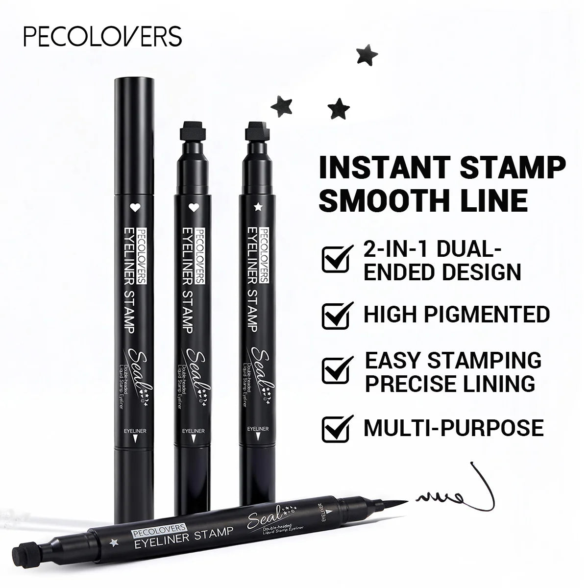 8PCS/SET Dual Tip Eyeliner Liquid Pen,Quick Dry Coating,Fade Resistant,Rich Classic Color Selection,Variety Decorative Stamp Shapes,Slender Writing Head,Easy Control Eye Cosmetic Set For Makeup Starters