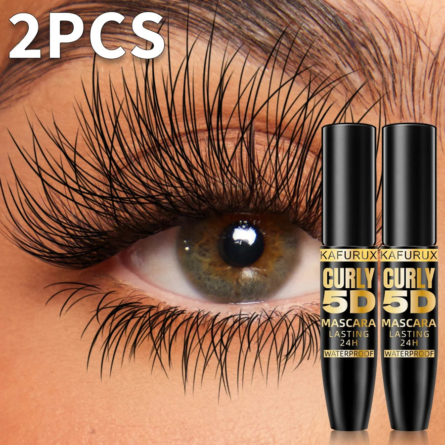 2pcs 5D Black Long Lasting Mascara Lengthens Eyelashes Extension Waterproof Thick Silk Fiber Mascara Female Eye Cosmetics Tools for Gifts Korean Makeup Eye Beauty Eye Cosmetic for Women Gifts