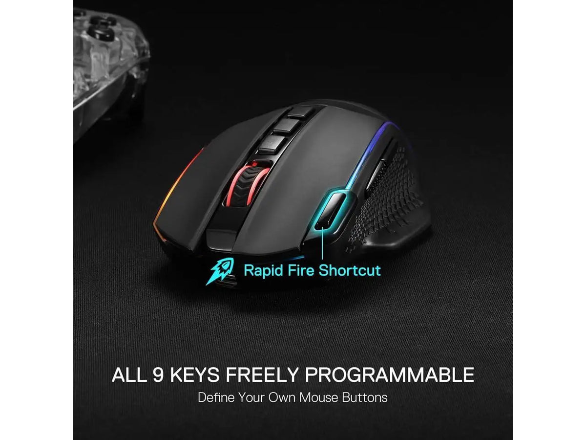 Redragon M991 Wireless Gaming Mouse, 26000 DPI 3-Mode Gamer Mice w/Rapid Fire Key, 9 Macro Buttons, Powerful Capacity and RGB Backlight for PC/Mac/Laptop