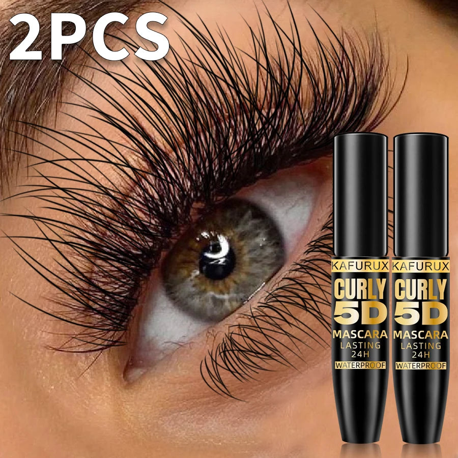 2pcs 5D Black Long Lasting Mascara Lengthens Eyelashes Extension Waterproof Thick Silk Fiber Mascara Female Eye Cosmetics Tools for Gifts Korean Makeup Eye Beauty Eye Cosmetic for Women Gifts