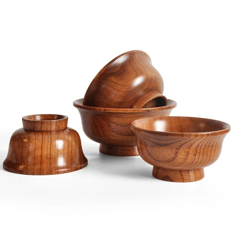 Natural Wood Bowl Sauce Salads Salad Ramen Bowl,Anti Edge High Foot Milk Tea Wooden Bowl Restaurant Creative Anti Scald Bowl
