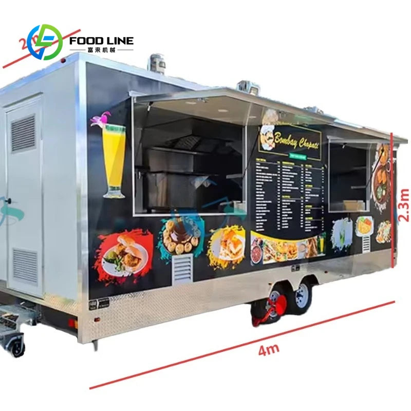 Customized Fully Equipped Ice Cream Food Truck Mobile Square Trailer with Full Kitchen for Hotdogs Candy Taco Pizza