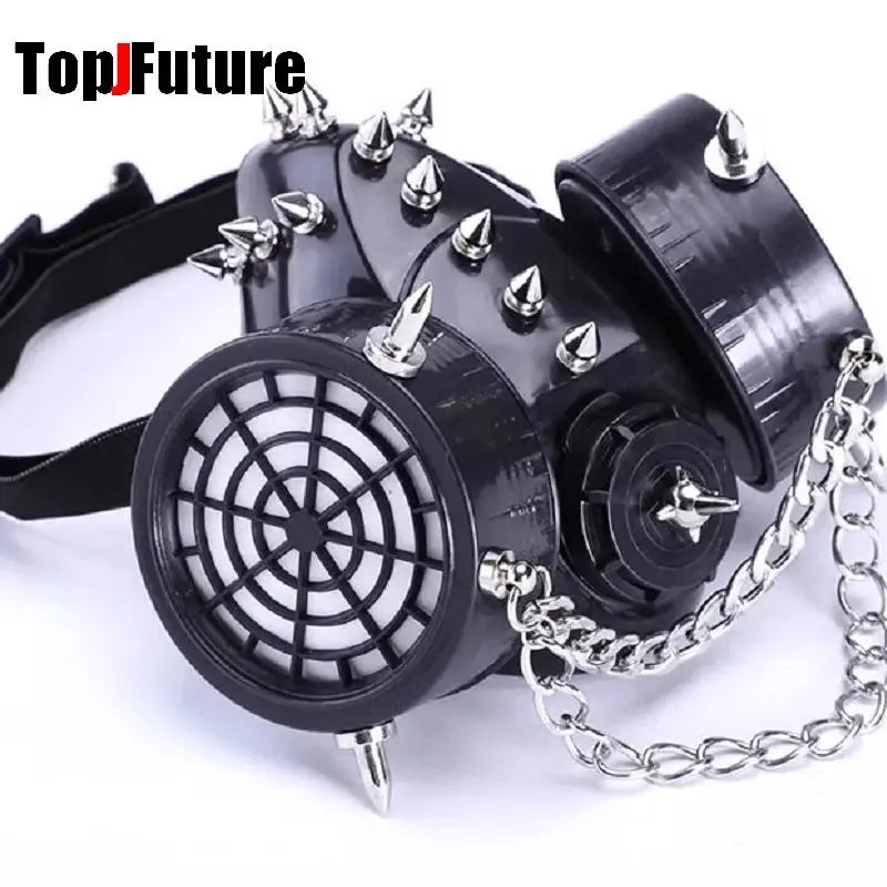 Locomotive Subculture Y2K Girls Mask Punk PU Leather Chain Mask Men's and Women's Fashion Decoration Visor Personality Face Mask