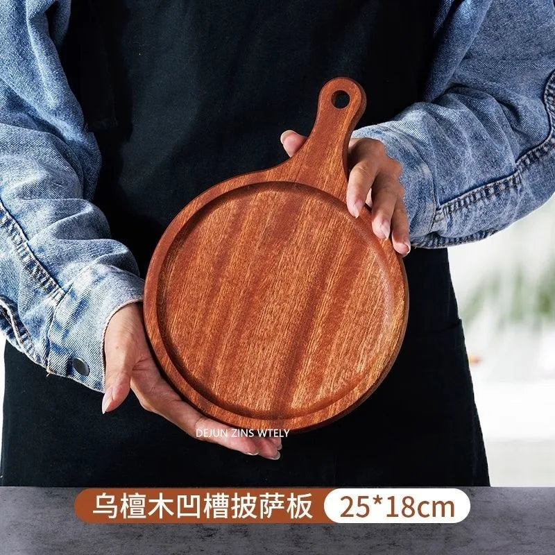 High-quality Solid Wood Trays Home Sandalwood Pizza Plates Japanese Sushi Trays Wooden Fruit and Steak Plates Kitchen Tableware