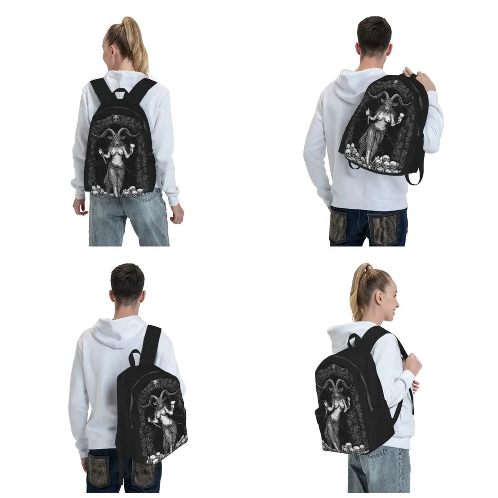 Baphomet Goat Satan Devil Goth Backpack Daypack Large Capacity Boys Girls BookBag School Bag Shoulder Bags for Men Women