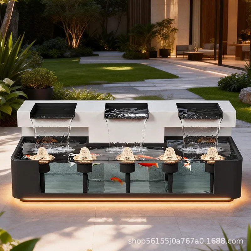 YJQ outdoor flowing water ornament landscape fish pond landscaping courtyard garden curtain wall water feature customization