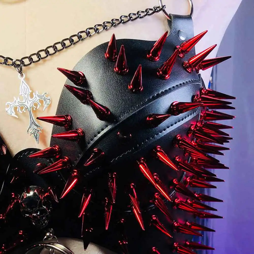DIY E-Girls Harajuku 90s Y2K Halter Camisole TOPS Grunge Eco Emo Goth Hand Made Punk Rock Chain PU Leather Gothic