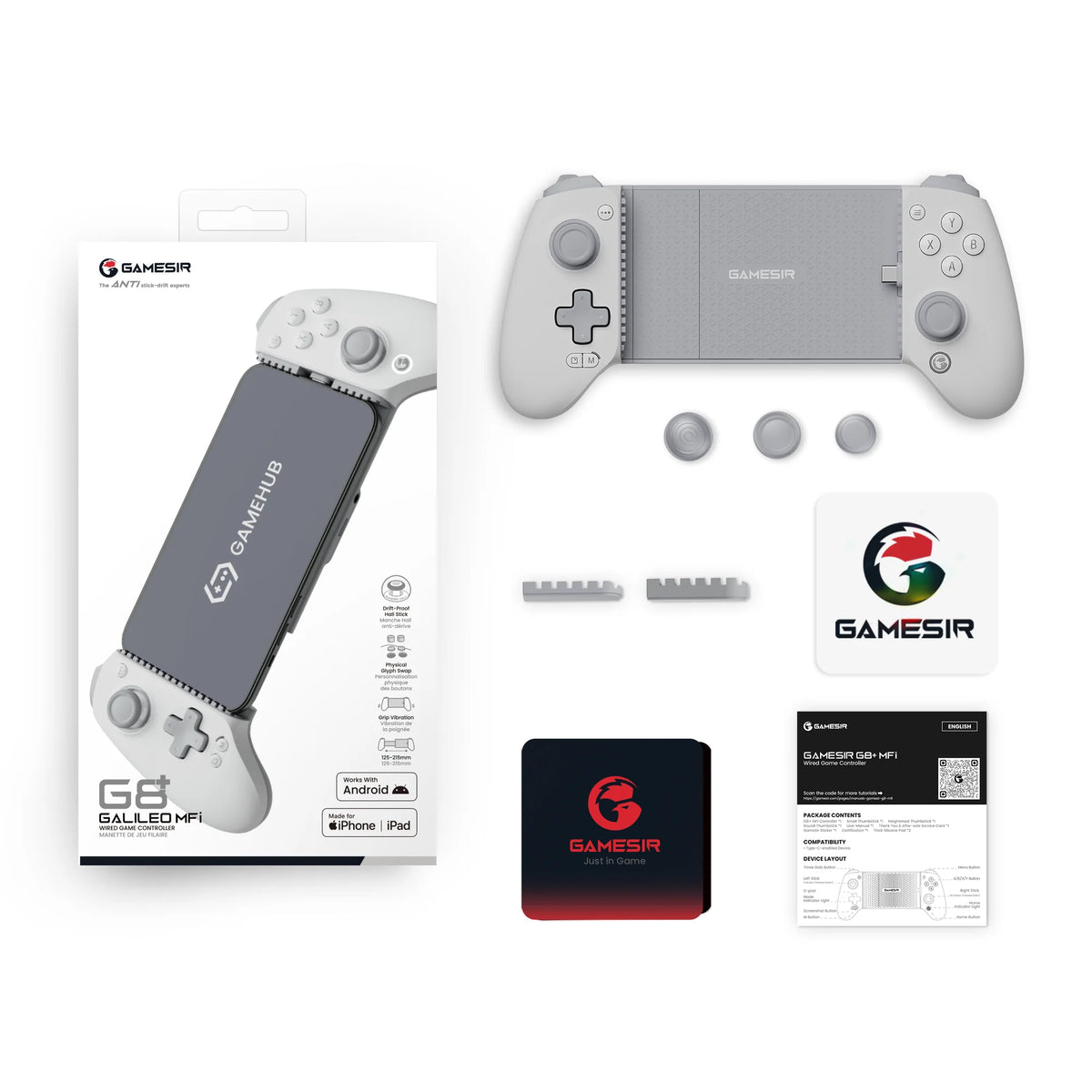 GameSir G8+ MFi Wired Mobile Gaming Controller for iPhone, iPad, and Android Hall Effect Joystick Trigger, 1000Hz Polling Rate