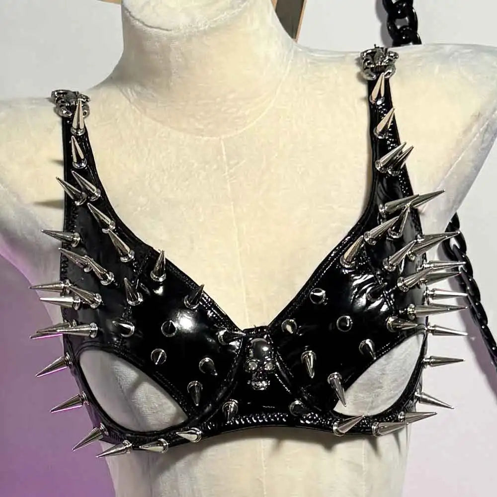 Y2K Halter Camisole TOPS Grunge Skull Studded Rivet E-Girls Kawaii Gothic Punk Rock Harajuku Goth Street Wear Emo Trendy