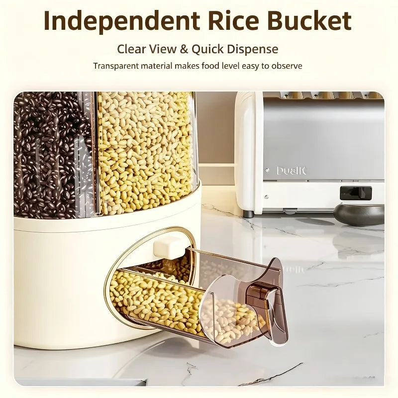 Rotary Divided Rice Bucket Household Grains Storage Container Insect‑Proof Moisture‑Proof Sealed Cereal Tank for Kitchen Pantry