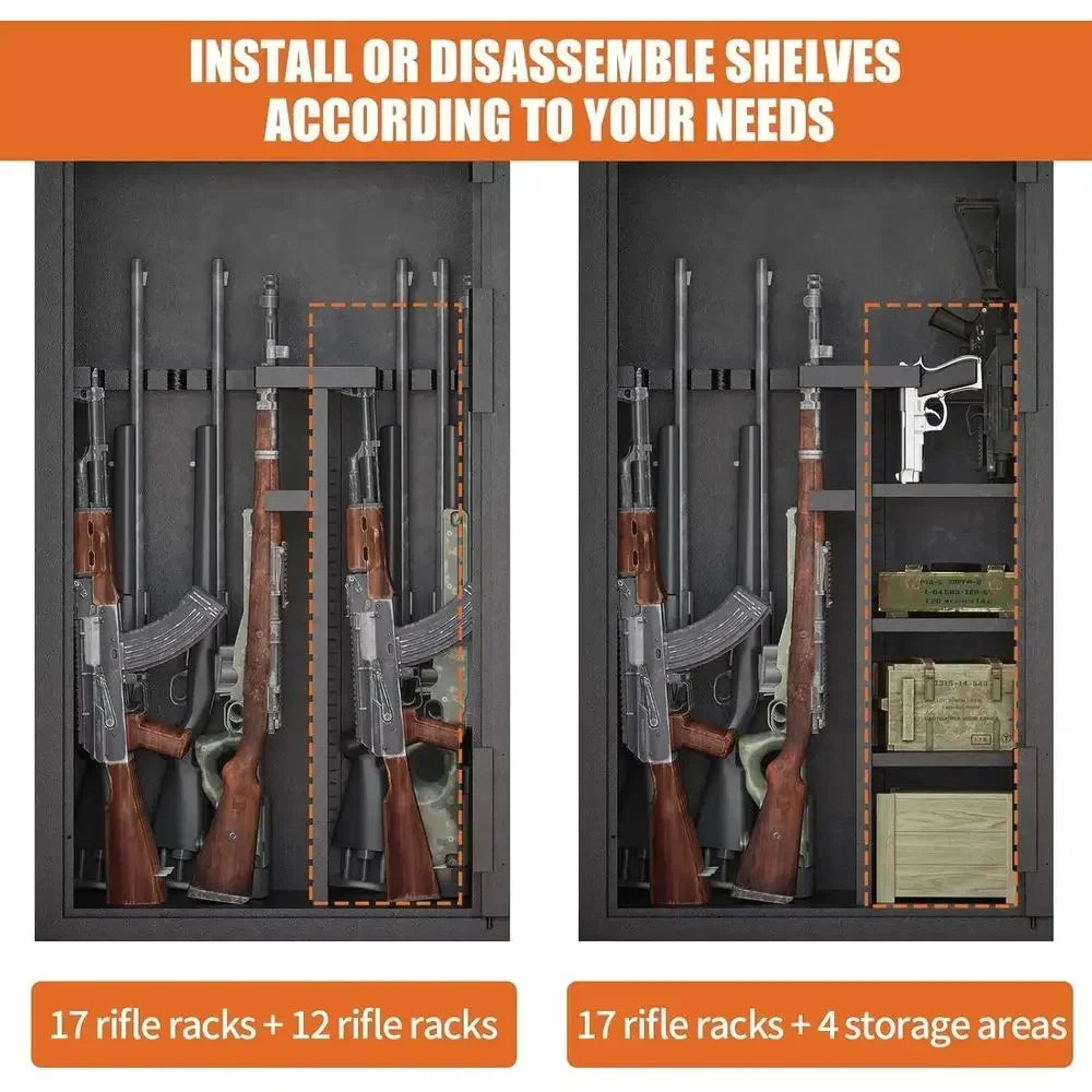 30-40 Capacity Gun Safe with Removable Shelves, Silent Operation, LED Lighting, and Key Lock