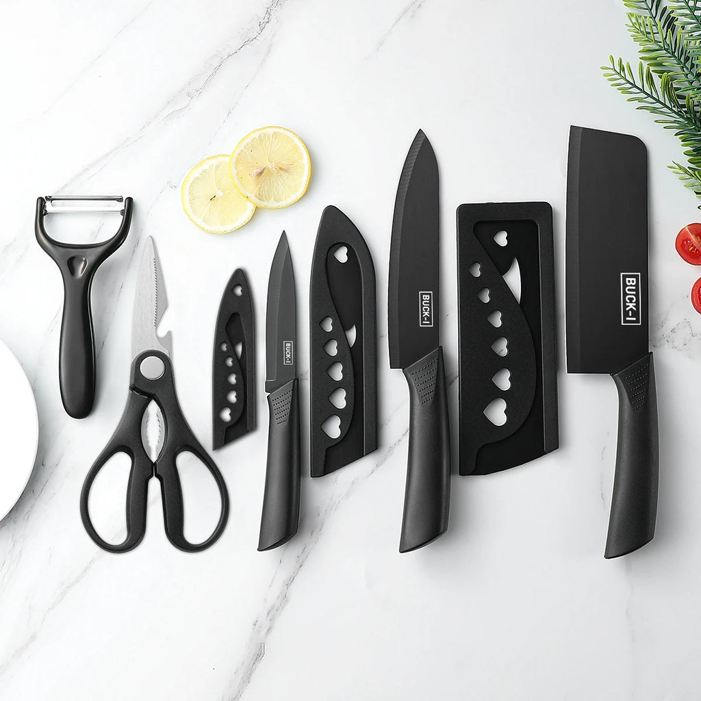 3/5pcs Kitchen knife set, high-grade black steel knife set Gift knife Stainless steel kitchen utensils household knives