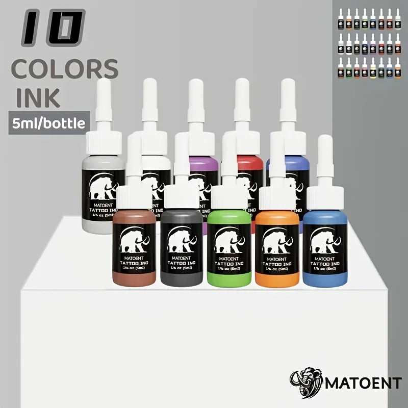 Professional Tattoo Ink Kit - Multi-Color Set, Odorless & Alcohol-Free for Beginners and Artists.