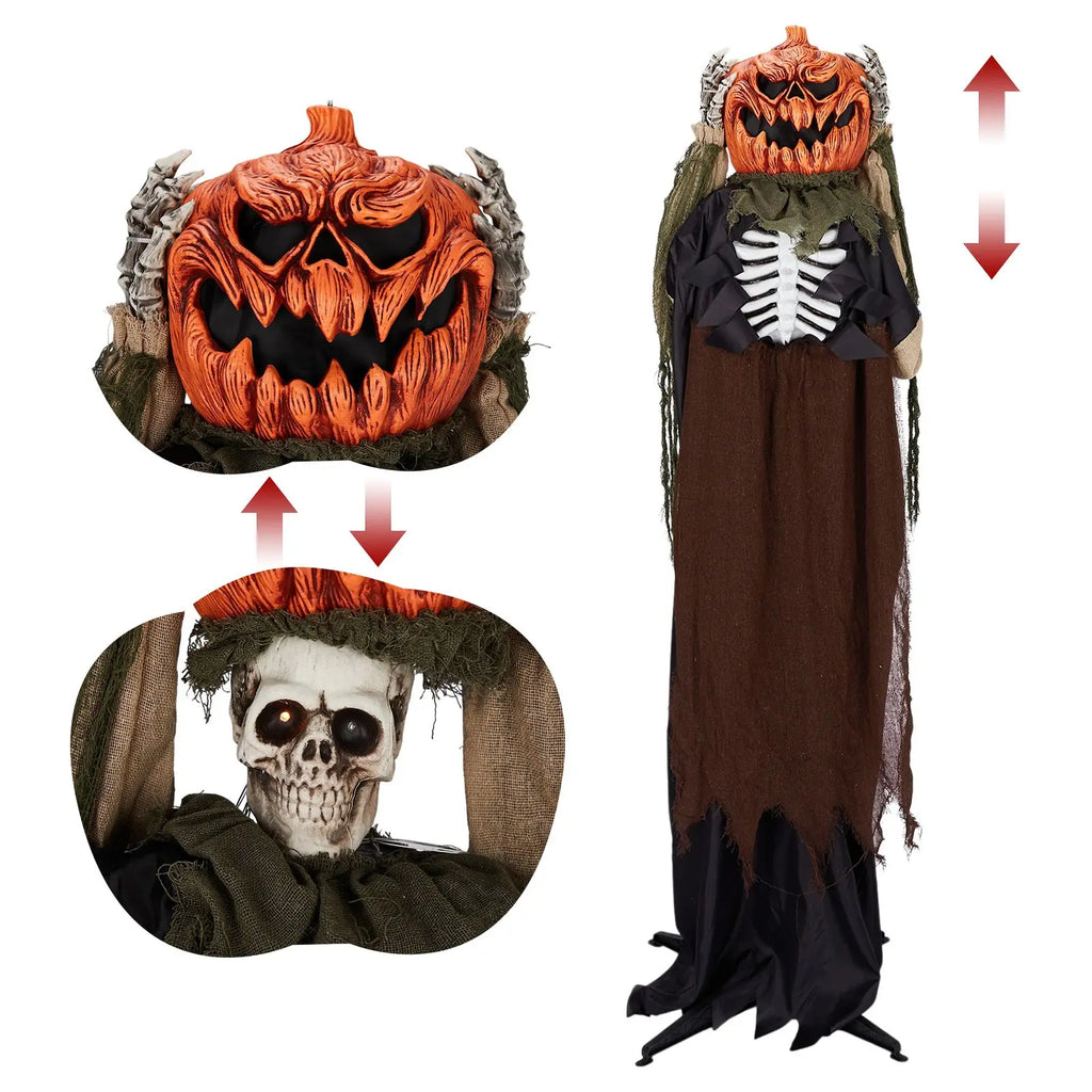 5.6ft Halloween Decorations Outdoor Life Size Animatronics Ghost with Pumpkin Head, Sound-Actived Party Decor