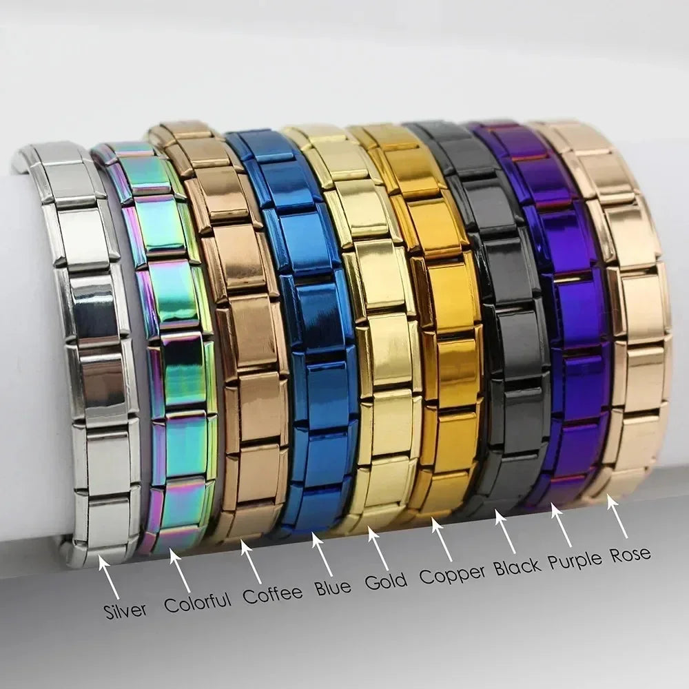 20pcs Wholesale Charms Italian Stainless Steel 9mm Colorful Style Elastic Bracelet Woman Men DIY Making Gift Bulk Dropshipping