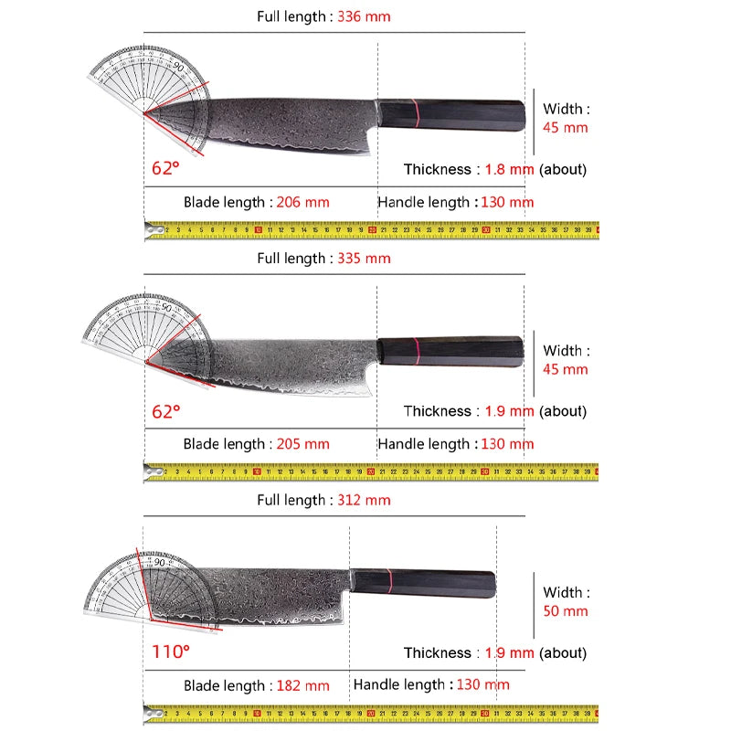 professional Japanese kitchen knife Set VG10 Core Damascus steel 67-layer chef's multi-purpose knives G10 Handle Cooking Tools