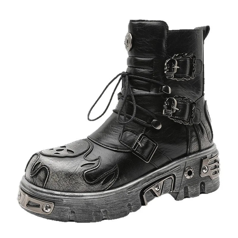 Punk Gothic Style Motorcycle Boots Men Classic Retro Metal Rock Western Boots Outdoor Male Workwear Platform Ankle Boots