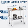 Heavy-Duty Stainless Steel Commercial Prep Table with Wheels – 30/36" Mobile Work Station with Adjustable Undershelf for Kitchen, Restaurant, Garage & Outdoor Use