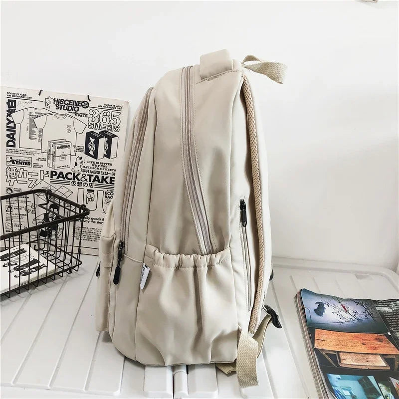 Solid Color Backpack Women Multi-pocket College Book Bag Casual Laptop Backpacks Men Schoolbag For Teenage School Bags For Girls