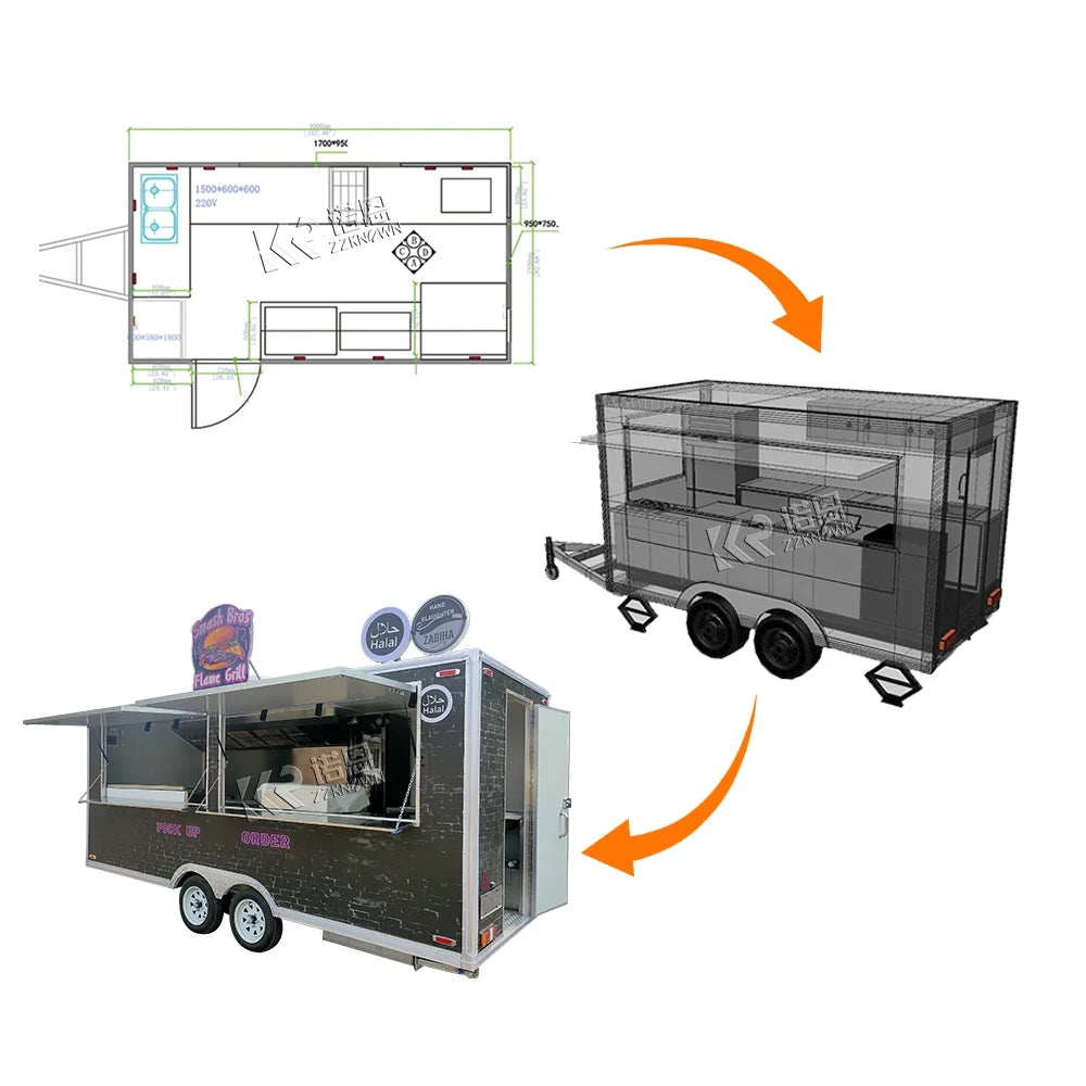 Food Trucks Mobile Kitchen Fully Equipped Customized Mobile Catering Juice Beer Bar Concession Food Trailer